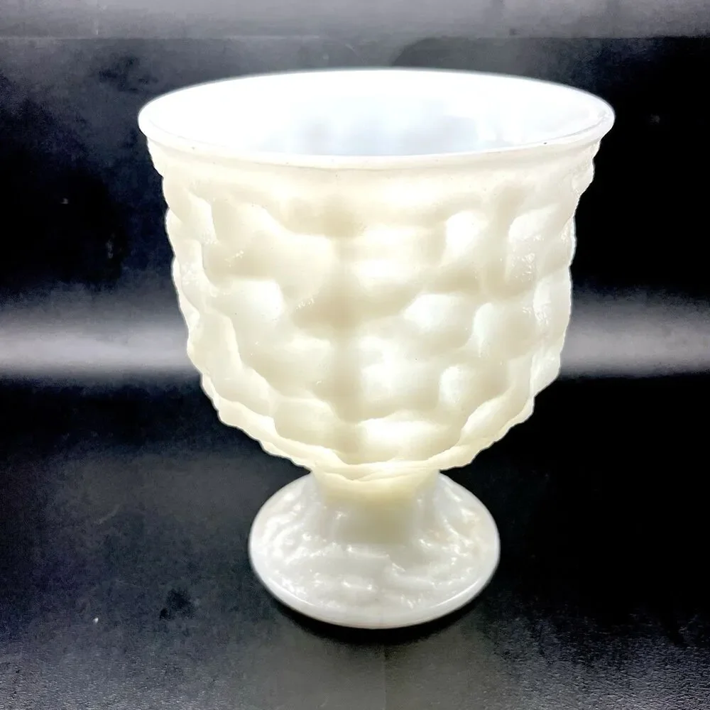 Vintage E.O. Brody Bumpy Milk Glass Footed Pedestal Vase/Planter